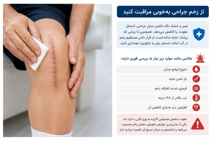 مراقبت از زخم جراحی پس از عمل تعویض مفصل زانو